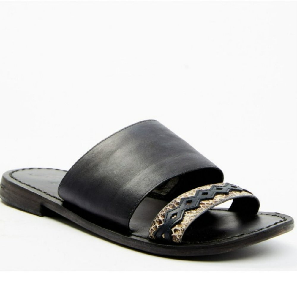Free People Women's Saturday Black Leather‎ and Textile Sandals Size 39